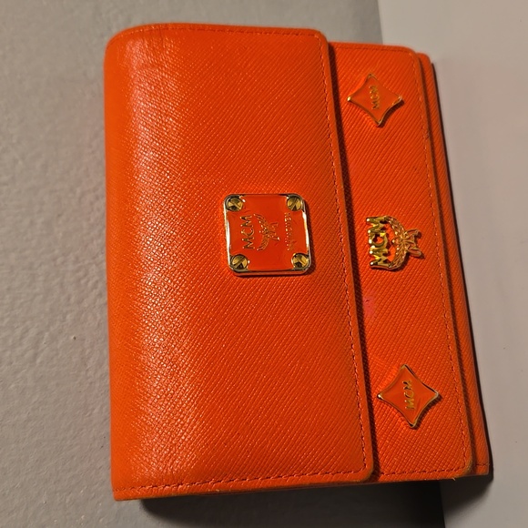 MCM Leather Orange Wallet with Gold Accents - Picture 2 of 11